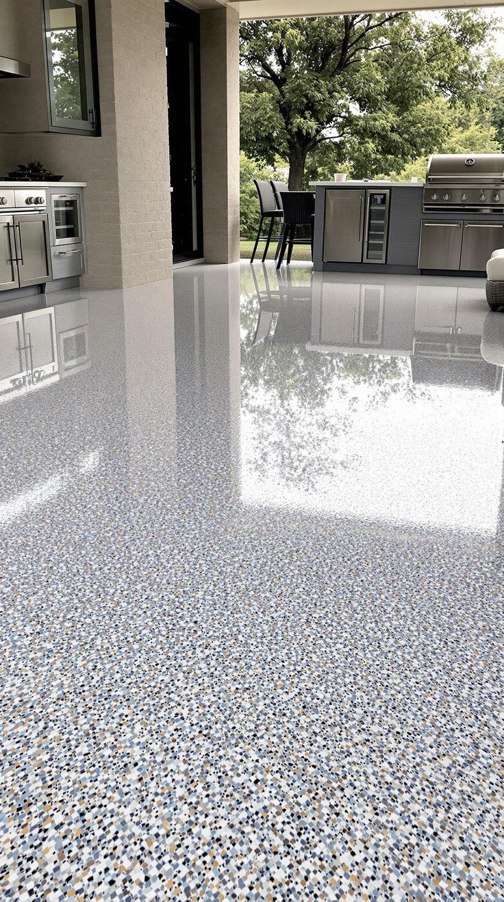 HomePro metallic epoxy flooring with high-gloss finish